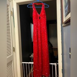 Scala silk beaded red gown prom dress